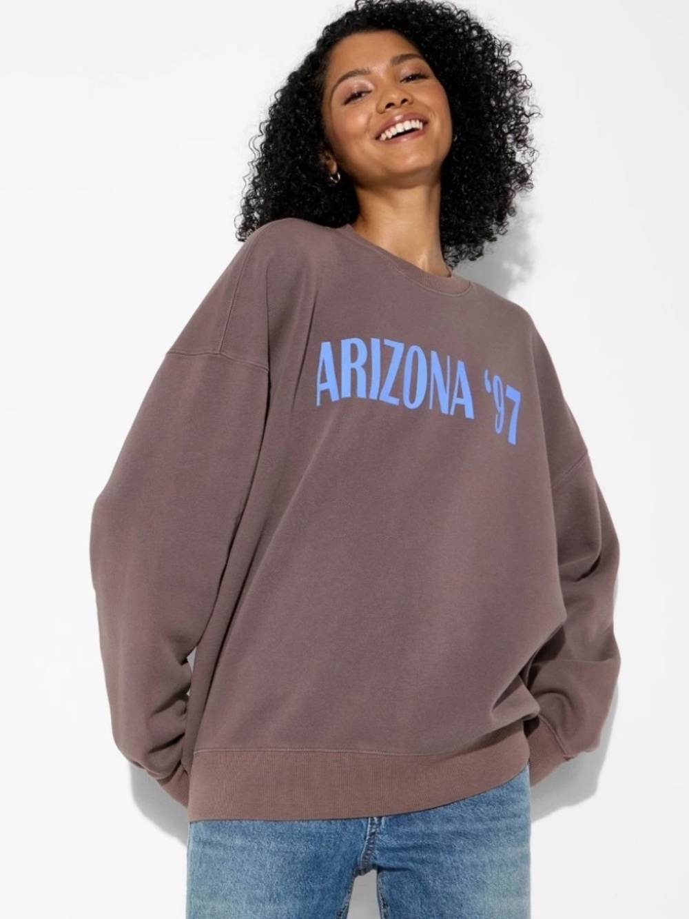 Women's Oversized Pullover Sweatshirt - Wild Fable™ Brown Quote L